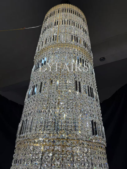 Oversized Art Designer Silver Crystal Long Ceiling Column Waterfall Chandelier