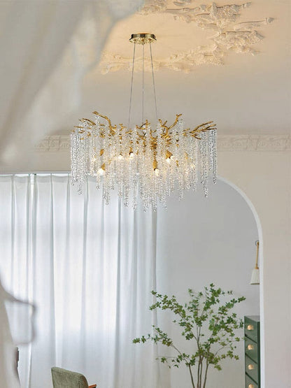 Lampadario a sospensione in cristallo a forma di ghiacciolo, stile ramificato, per sala da pranzo
