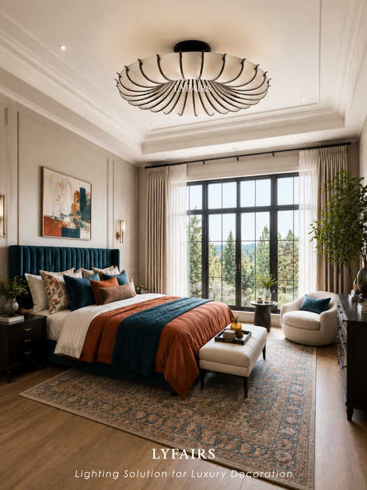 Modern Organic Round Petal Fabric Flush Mount Chandelier for Low-ceiling
