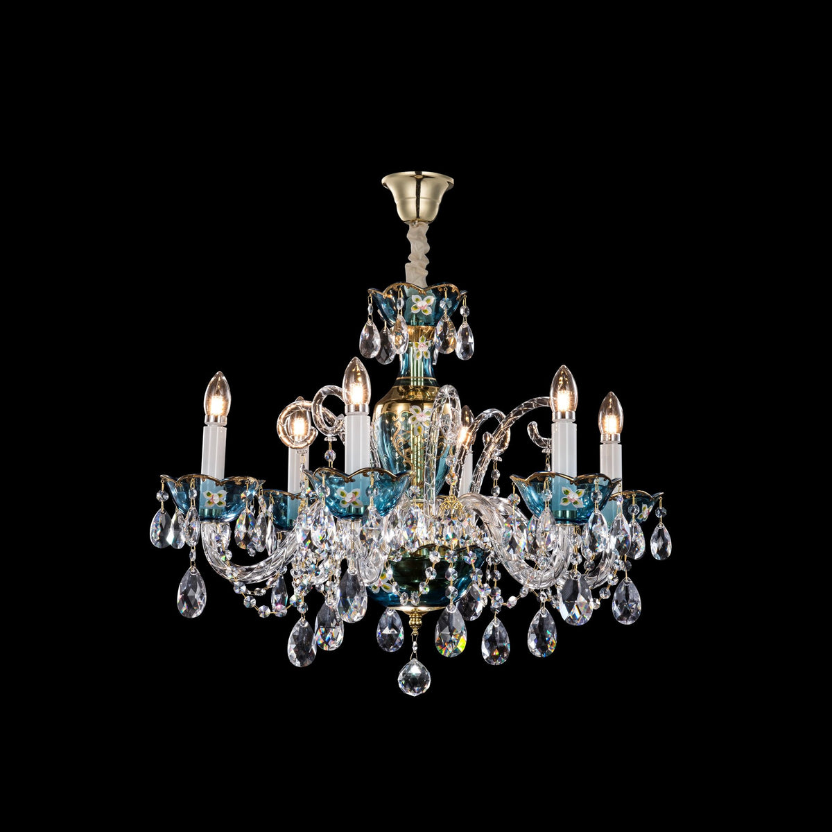 Lampadario di design francese romantico in cristallo blu, lampadario moderno a forma di candela, per camera da letto/soggiorno/sala da pranzo.