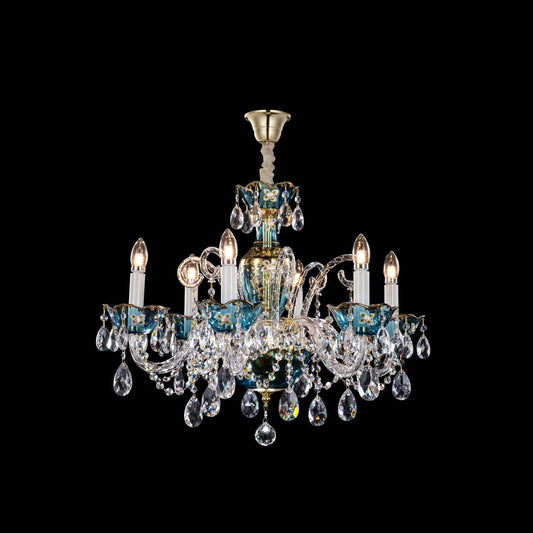 French Romantic Blue Crystal Designer Chandelier Modern Art Candle Branch Light Fixture for Bedroom/Living Room/Dining Room
