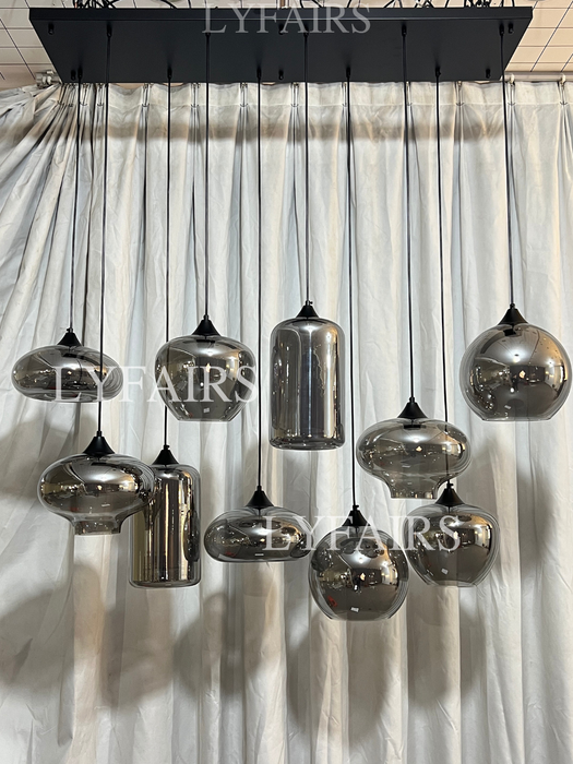 Lampadario in vetro grigio fumé per bar/sala da pranzo