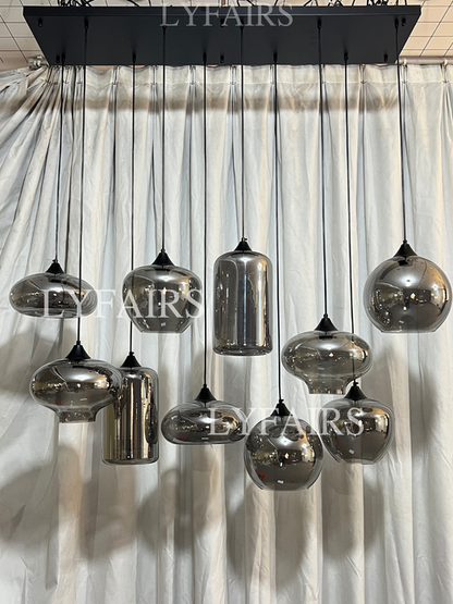 Lampadario in vetro grigio fumé per bar/sala da pranzo