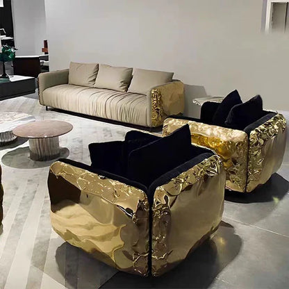 Luxury Creative Light Gray Sofa with Brass Finish Color