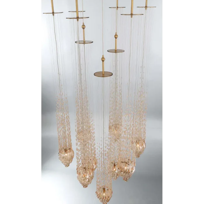 Modern Floating Blown Amber Glass Chandelier for High-ceiling