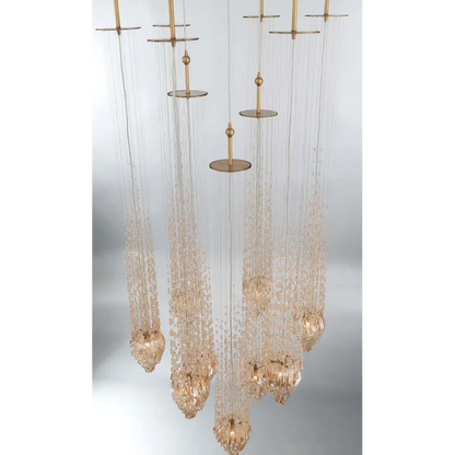 Modern Floating Blown Amber Glass Chandelier for High-ceiling