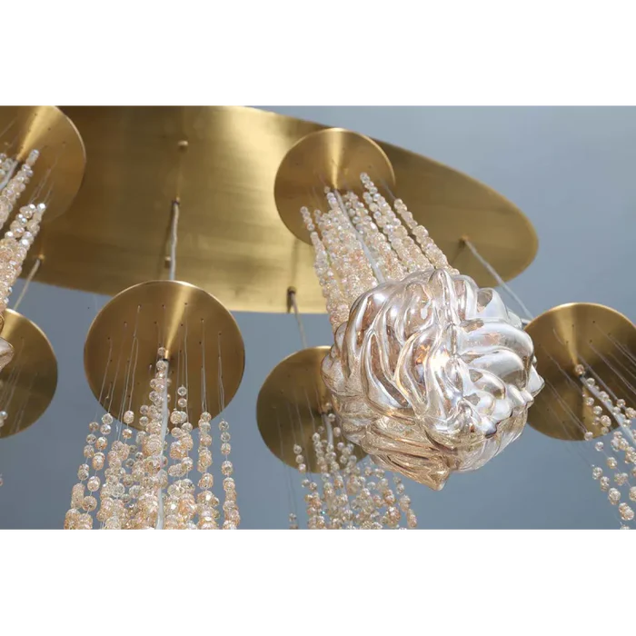 Modern Floating Blown Amber Glass Chandelier for High-ceiling