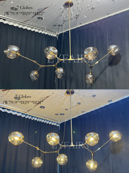 Extra Large Industrial Fashion Branch Multiple Glass Pendant Chandelier for Living/Dining Room