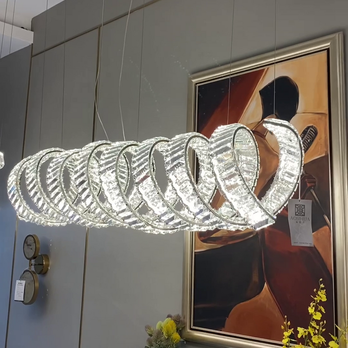 Lampadario di cristallo a spirale lineare di lusso per sala da pranzo/isola della cucina