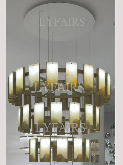 Modern 1/2/3/4 Tier Round Brass Chandelier with Jade