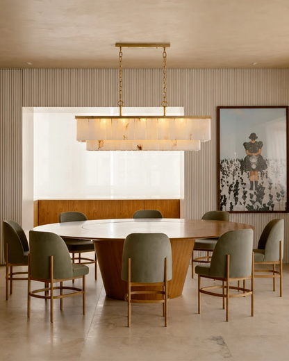 Modern Rectangular 2-tier Alabaster Chandelier for Dining Room