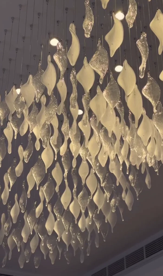 Modern Floating Twisted Glass Leaves Chandelier for Living Room