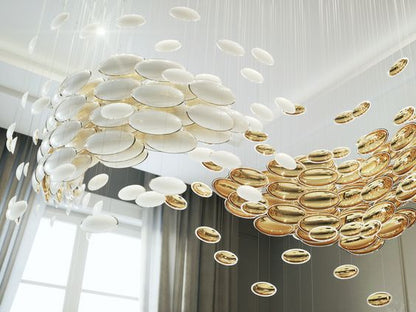 Plafonnier suspendu en forme d'œuf de dragon doré, design artistique et moderne, idéal pour une salle à manger