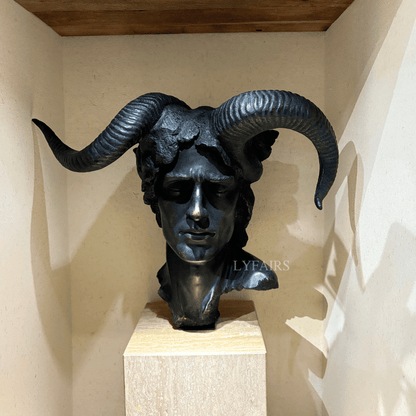 Black Ram-Horned Face Sculpture