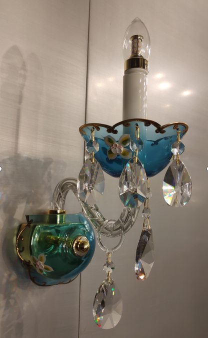 Lampadario di design francese romantico in cristallo blu, lampadario moderno a forma di candela, per camera da letto/soggiorno/sala da pranzo.