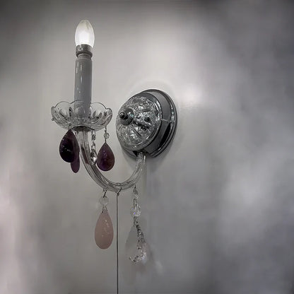 Luxury 1-Light Amethyst/ Rose/Clear Rock Crystal Wall Light