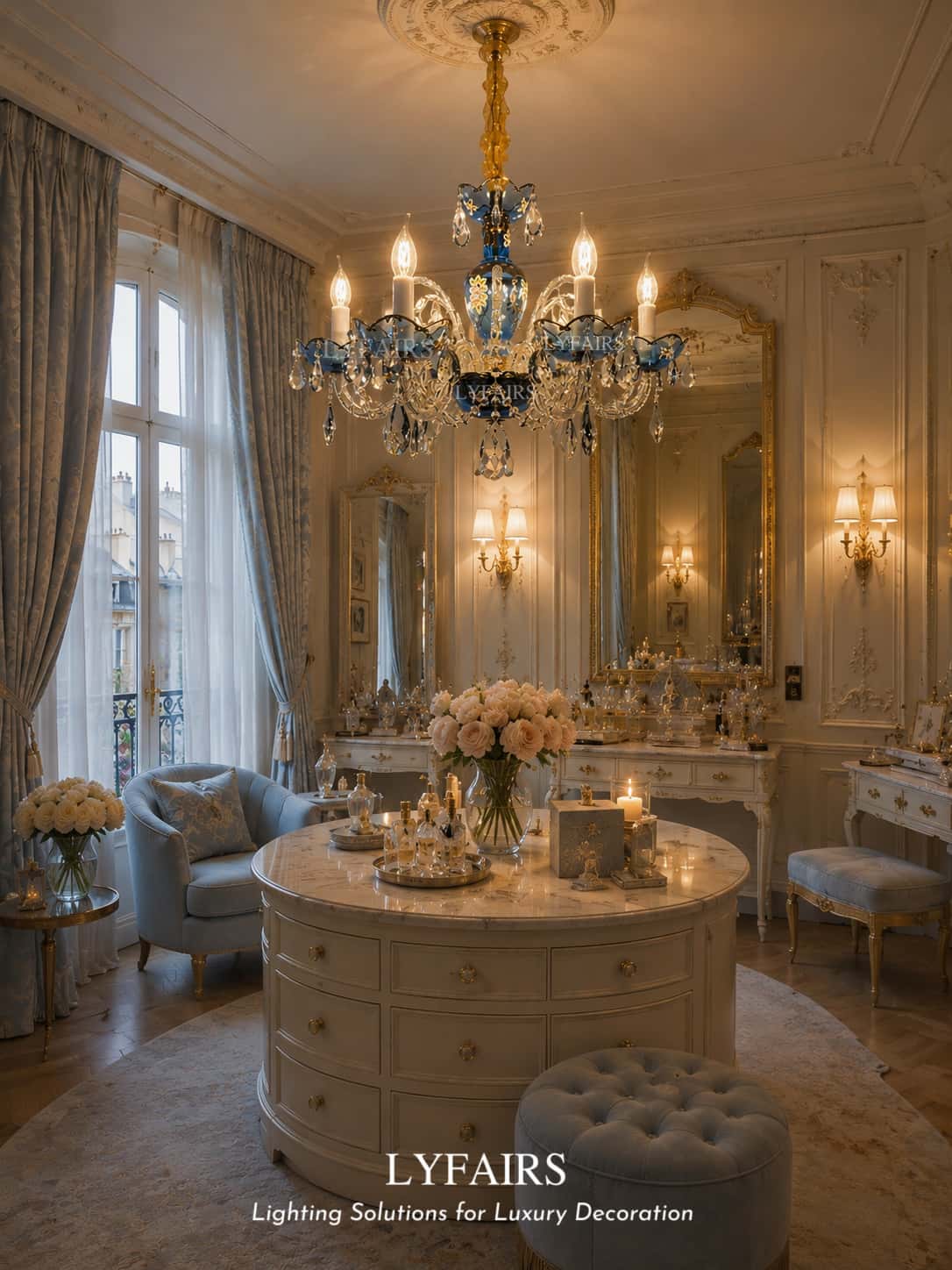 Lampadario di design francese romantico in cristallo blu, lampadario moderno a forma di candela, per camera da letto/soggiorno/sala da pranzo.
