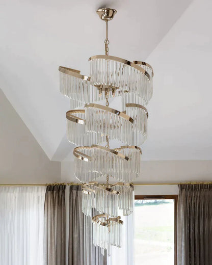 Lustre suspendu extra large en cristal spiralé de luxe pour salon/hall/entrée