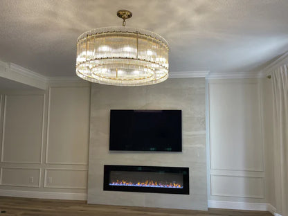 Lustre moderne à un niveau, rond et fait main, avec panneaux en verre cannelé