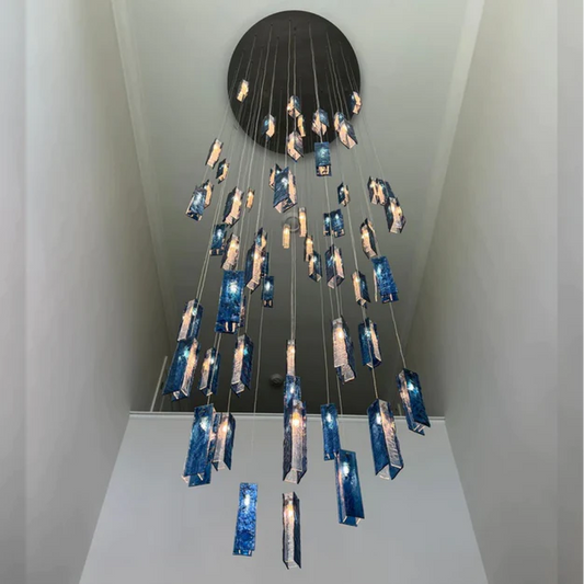 Modern Colorful Rectangle Cluster Glass Tile Staircase Chandelier