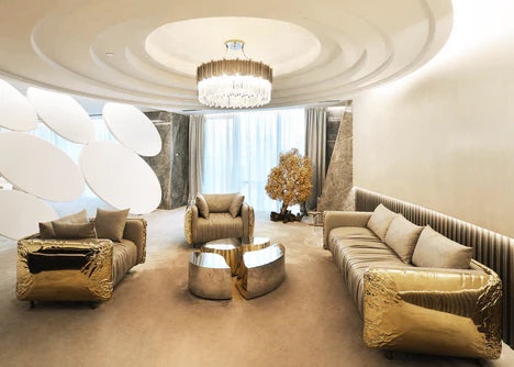 Luxury Creative Light Gray Sofa with Brass Finish Color