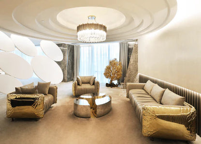 Luxury Creative Light Gray Sofa with Brass Finish Color