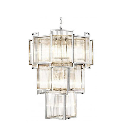 Modern Multi-tiered Tiles Crystal Rods Chandelier for High-ceiling