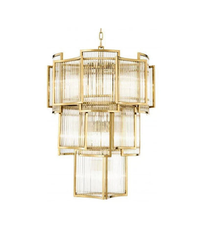 Modern Multi-tiered Tiles Crystal Rods Chandelier for High-ceiling