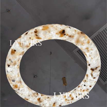 Modern Sculptural Circular Mixed Alabaster Halo Suspension Light