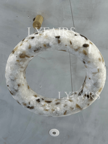 Modern Sculptural Circular Mixed Alabaster Halo Suspension Light