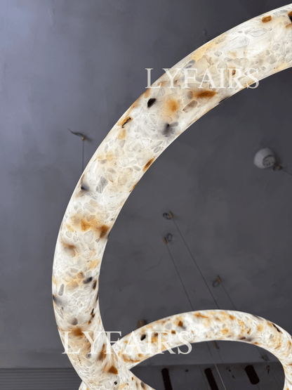 Modern Sculptural Circular Mixed Alabaster Halo Suspension Light