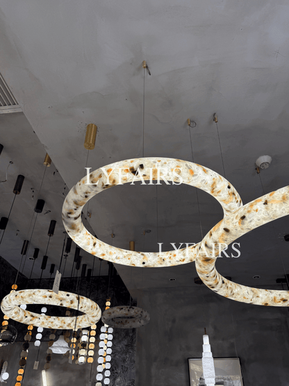 Modern Sculptural Circular Mixed Alabaster Halo Suspension Light