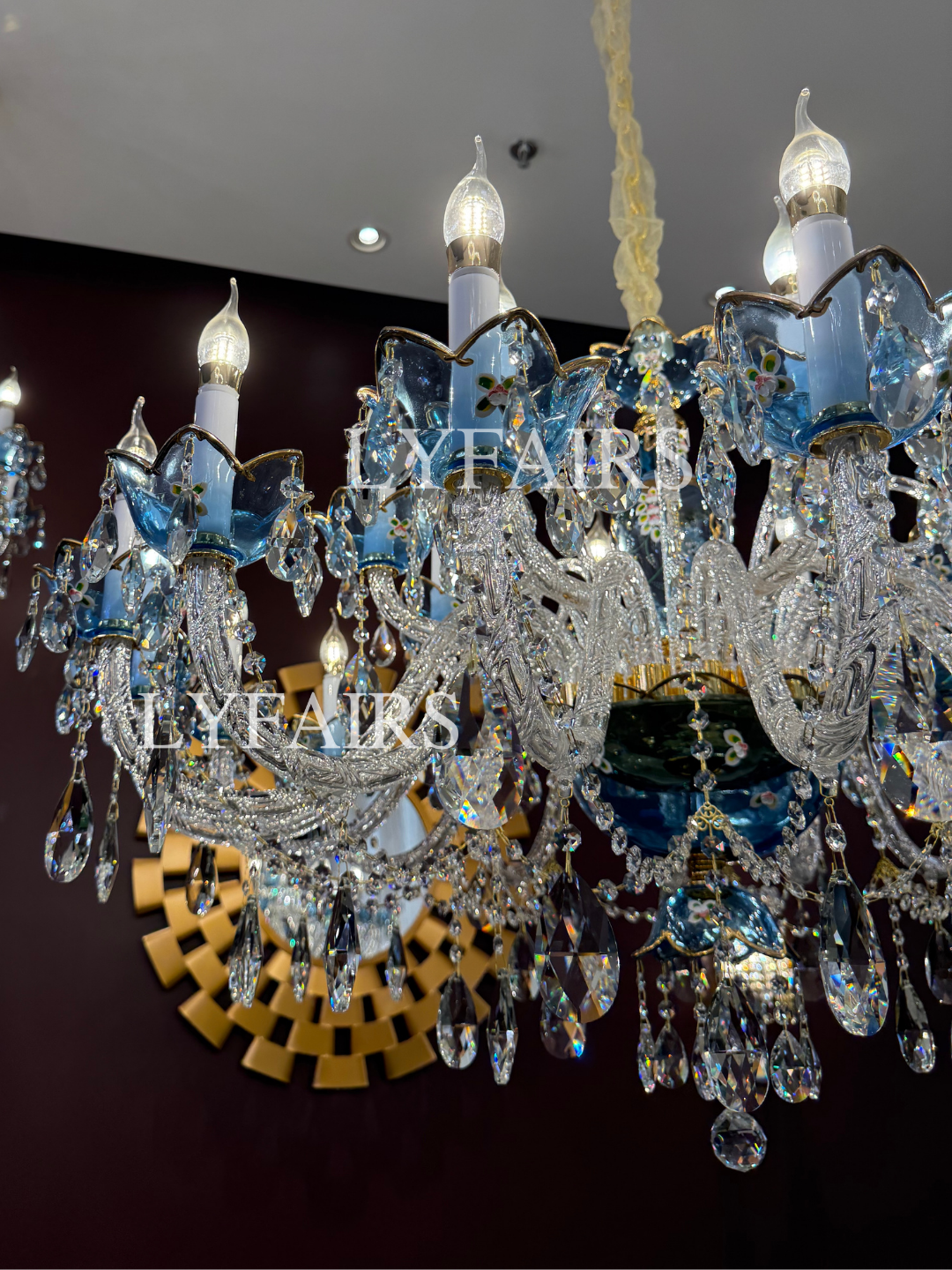 Lampadario di design francese romantico in cristallo blu, lampadario moderno a forma di candela, per camera da letto/soggiorno/sala da pranzo.