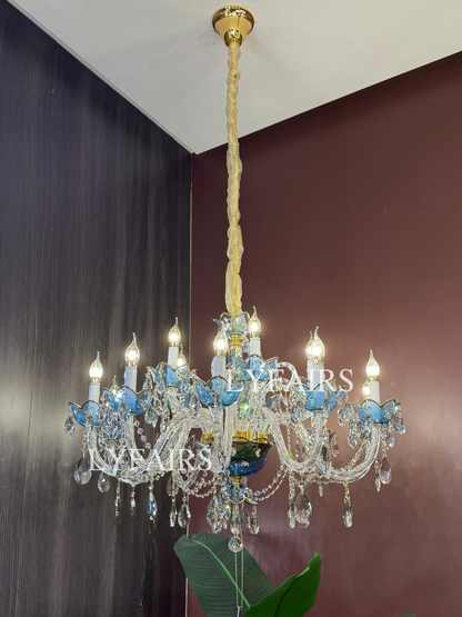 Lampadario di design francese romantico in cristallo blu, lampadario moderno a forma di candela, per camera da letto/soggiorno/sala da pranzo.