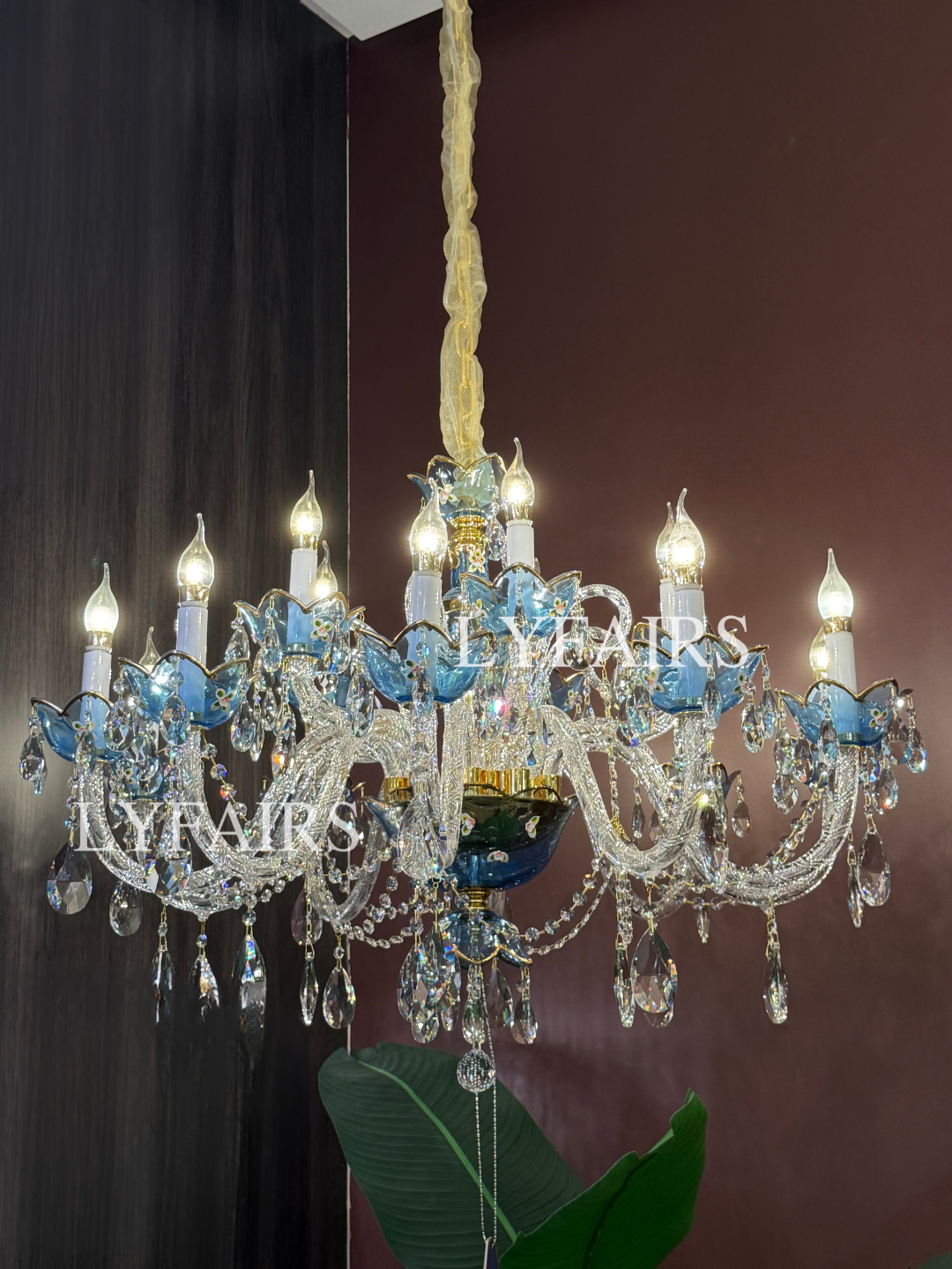 Lampadario di design francese romantico in cristallo blu, lampadario moderno a forma di candela, per camera da letto/soggiorno/sala da pranzo.