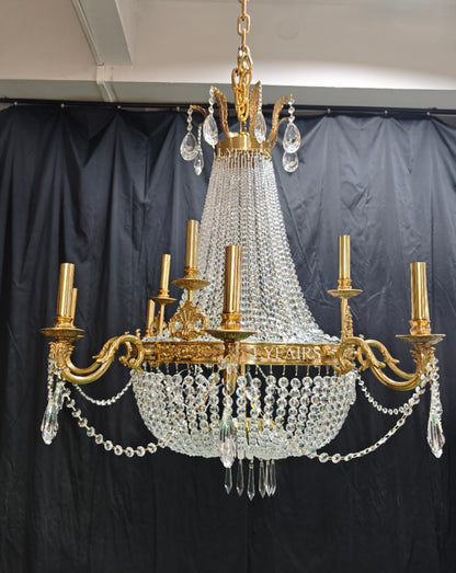 Lustre décoratif en cristal style empire, luminaire décoratif de plafond, idéal pour un salon, un hall d'entrée ou un salon, finition cuivre pur, 8/12/15