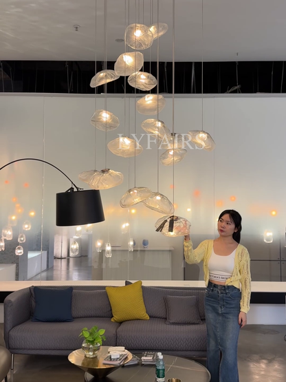 Lampadario decorativo in vetro minimalista nordico extra large a forma di nuvola per scale/soggiorno/stanza con soffitto alto