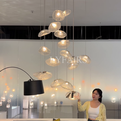 Lampadario decorativo in vetro minimalista nordico extra large a forma di nuvola per scale/soggiorno/stanza con soffitto alto