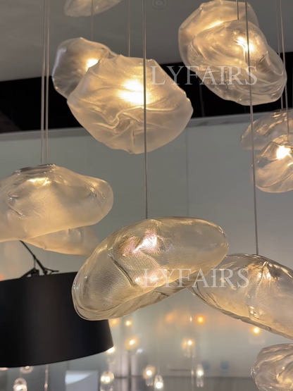 Lampadario decorativo in vetro minimalista nordico extra large a forma di nuvola per scale/soggiorno/stanza con soffitto alto