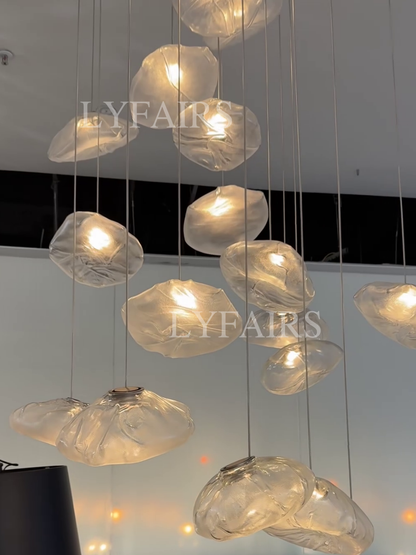 Lampadario decorativo in vetro minimalista nordico extra large a forma di nuvola per scale/soggiorno/stanza con soffitto alto