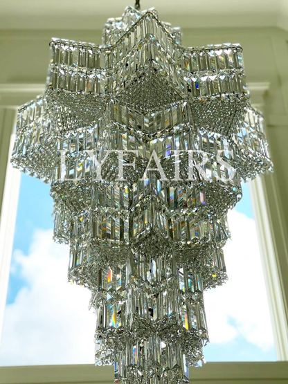 Lampadario di cristallo di lusso a più livelli Plaza extra large per hall di hotel / foyer a 2 piani / soggiorno con soffitto alto