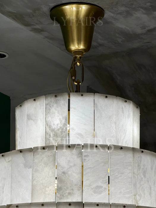 Luxury Sculpted Pyramid-Tier Alabaster Chandelier for High Ceiling