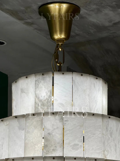 Luxury Sculpted Pyramid-Tier Alabaster Chandelier for High Ceiling