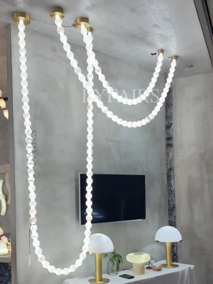 Modern Alabaster Pearl-Chain Pendant Light