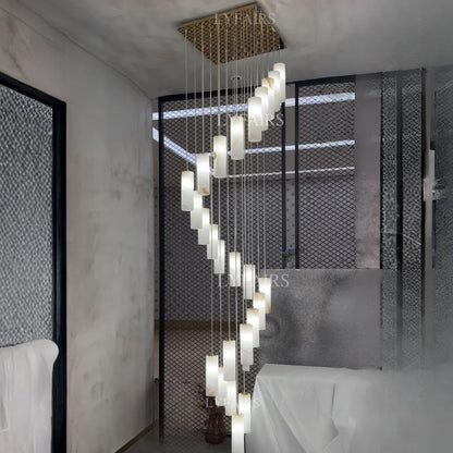 Modern Spiral Alabaster Column Chandelier for High Ceiling