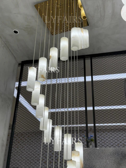 Modern Spiral Alabaster Column Chandelier for High Ceiling