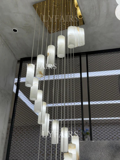 Modern Spiral Alabaster Column Chandelier for High Ceiling
