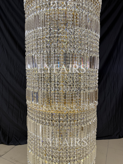 Oversized Art Designer Silver Crystal Long Ceiling Column Waterfall Chandelier