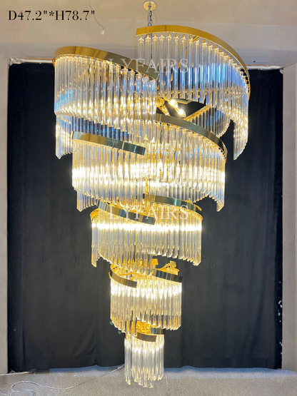 Lustre suspendu extra large en cristal spiralé de luxe pour salon/hall/entrée