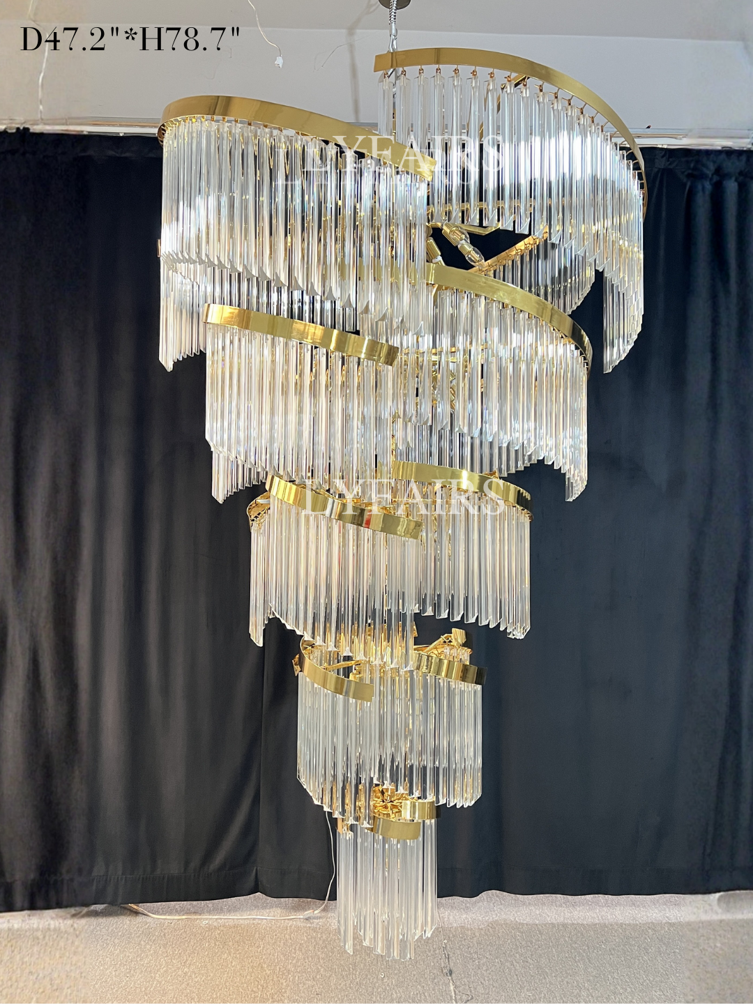 Lustre suspendu extra large en cristal spiralé de luxe pour salon/hall/entrée